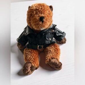 Animaland Plush Teddy Bear Miniature Faux Leather Biker Gear Gift Collector's